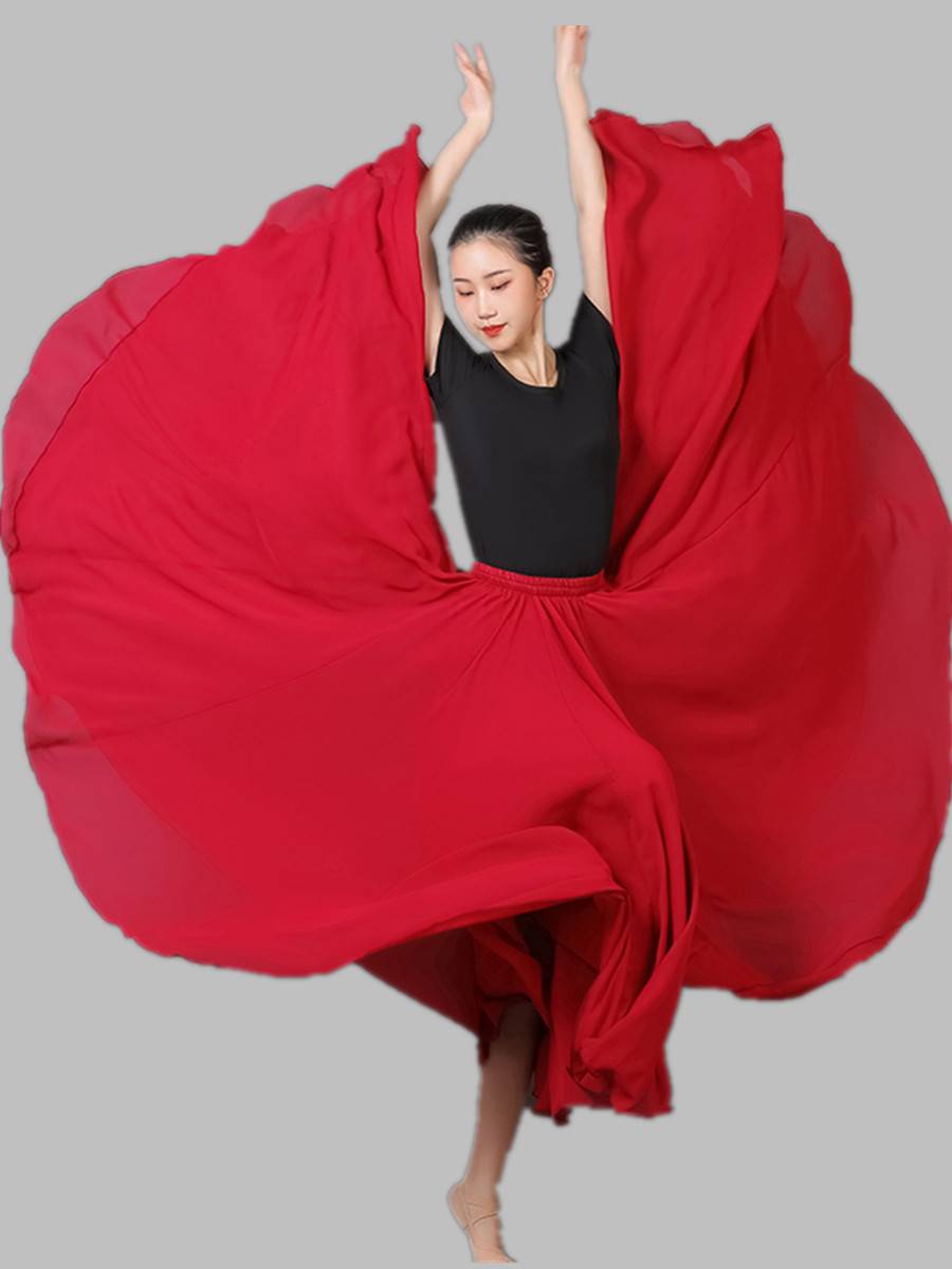 Classical dance clothing women's double -layered chiffon Xinjiang dance big shift skirt practice skirt square dance half -bodies long skirt ethnic style