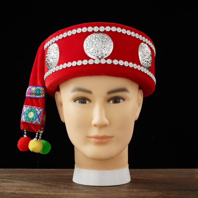 Ethnic minorities, Dai, Yi Miao, Miao Miao, Menzhu Men's Men's Hat/Dance Performance Prop/Performance Headgear