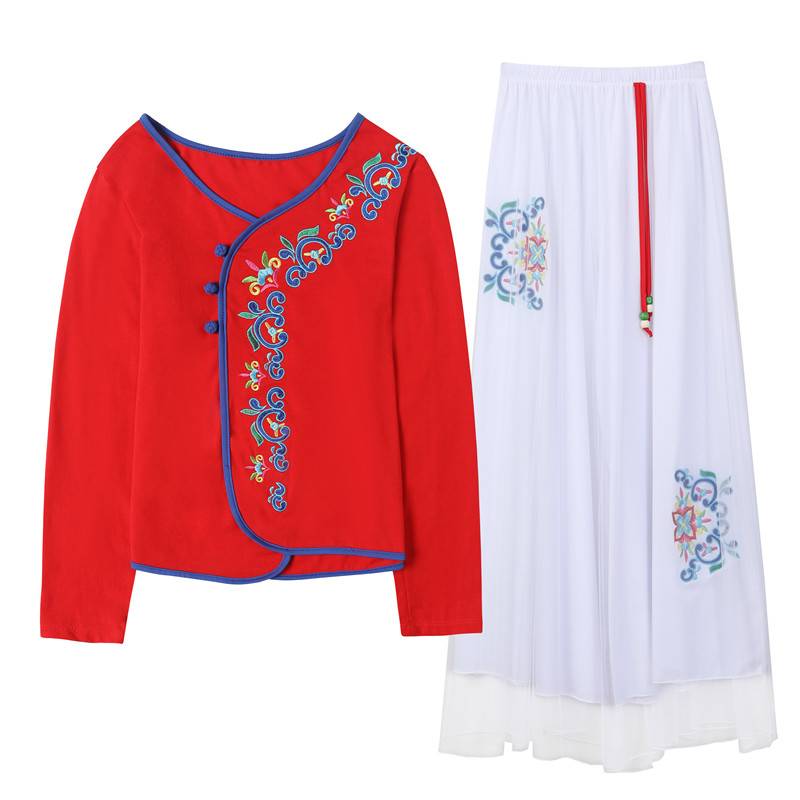 2022 Autumn Plaza Dance Clothing Set Embroidered Women's National Style Classical long -sleeved fan dance watching suits Yangge dance