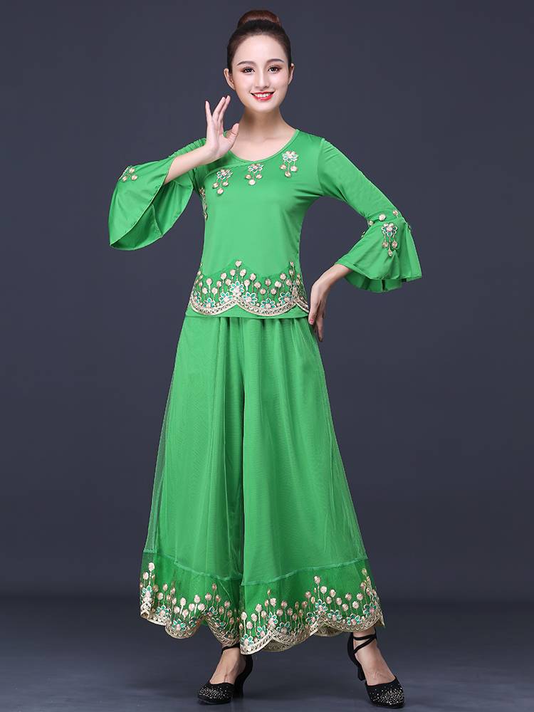 The new dress for the plaza girl with a 2024-old Chinese troupe dance fan costume