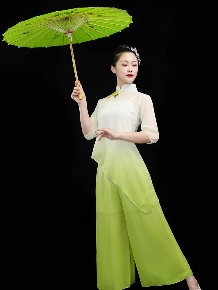 Classical dance wide -legged pants ethnic rain Basana dance service Shawan past dance Jiangnan umbrella dance square dance service girl