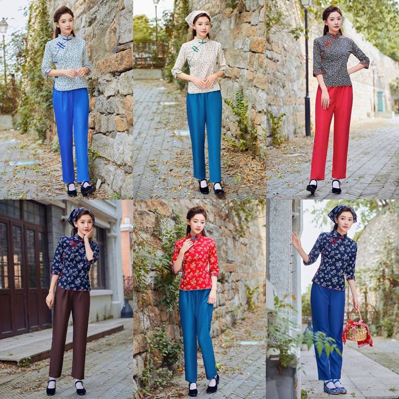 New Village Grandma Costume Female Flower Flower Clothing Tea Picking Dressing Rural Wind Wind Rural A Qingyu Performance Clothing