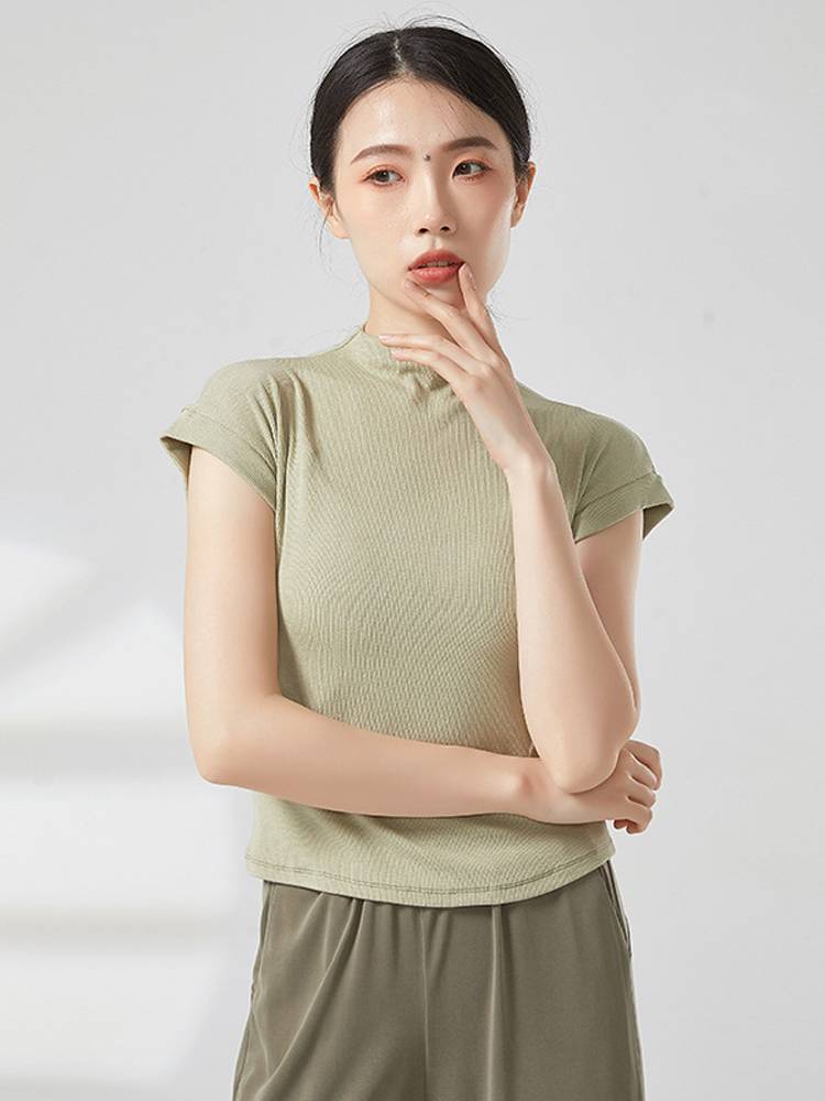 Modern dance -shaped training exercise clothing, short -sleeved adult yoga sexy repair, standing for national dance clothing women