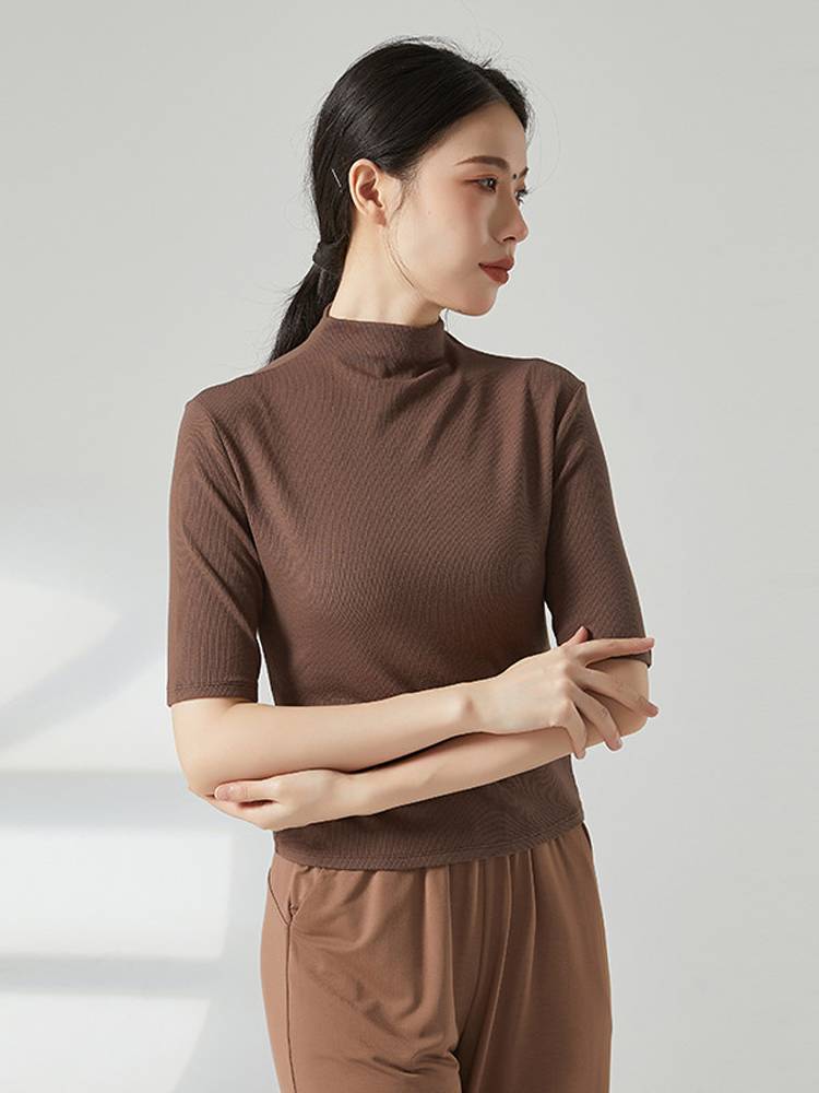 Modern dance -shaped training exercise clothing, short -sleeved adult yoga sexy repair, standing for national dance clothing women