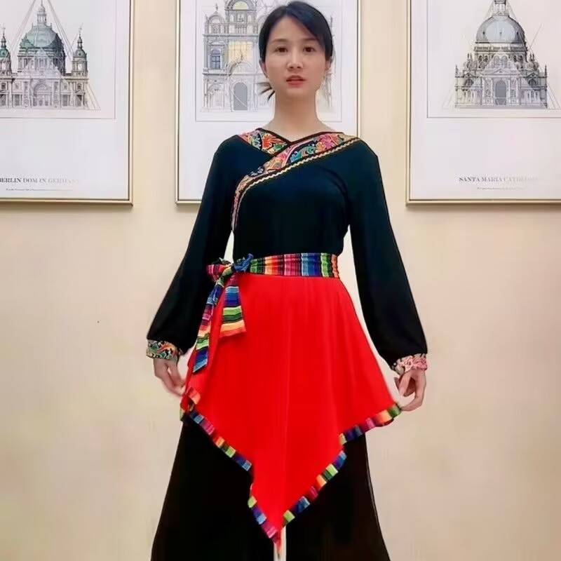 Performance dance with a piece of milk silk apron, Tibetan dance belt Tibetan female national square dance Tibetan style