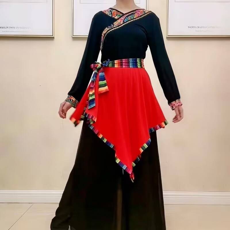 Performance dance with a piece of milk silk apron, Tibetan dance belt Tibetan female national square dance Tibetan style