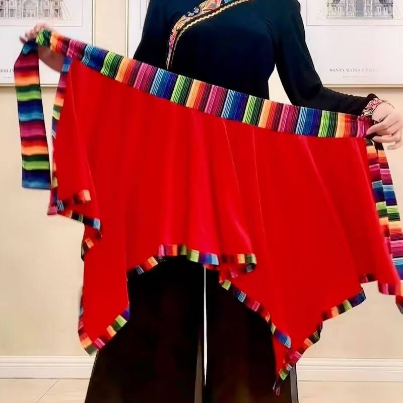 Performance dance with a piece of milk silk apron, Tibetan dance belt Tibetan female national square dance Tibetan style