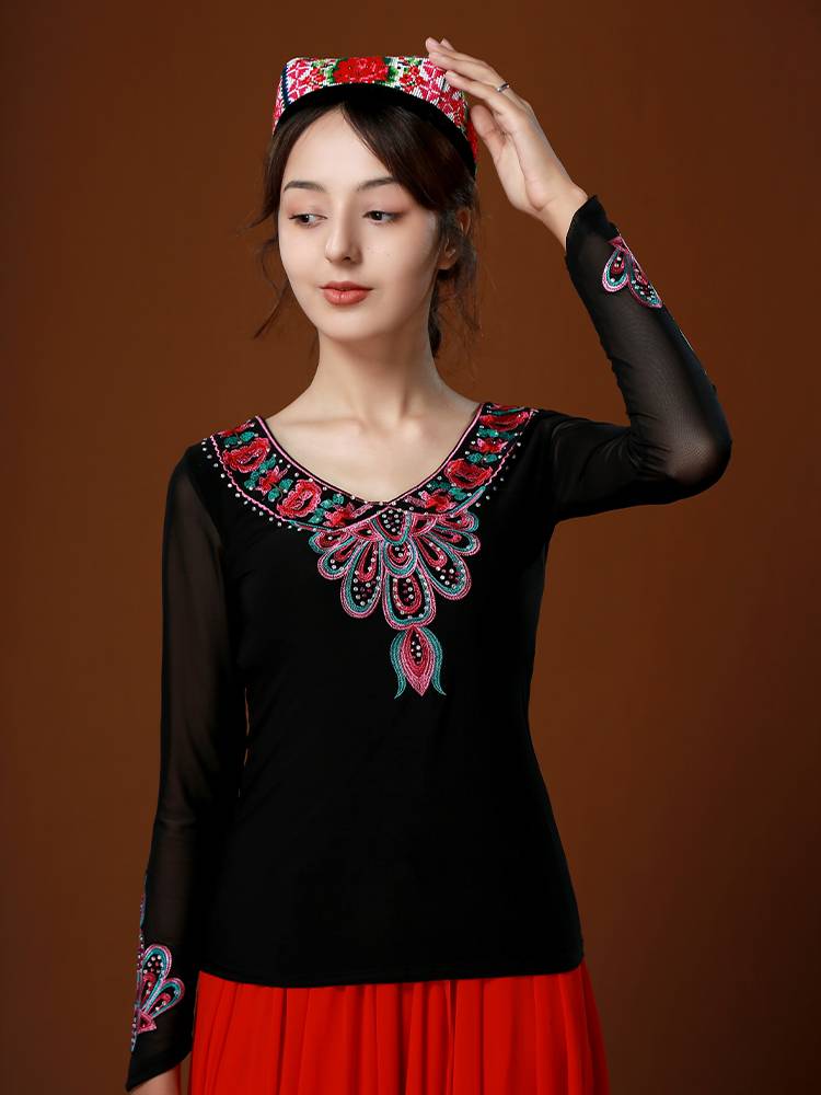 Xinjiang dance service stage performance practice service national style dance top, Weiwa U -e -Studios small shirt clothing