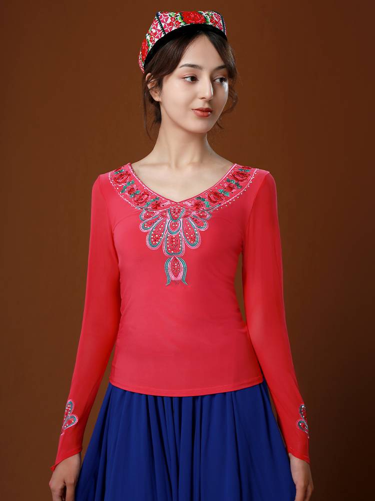 Xinjiang dance service stage performance practice service national style dance top, Weiwa U -e -Studios small shirt clothing