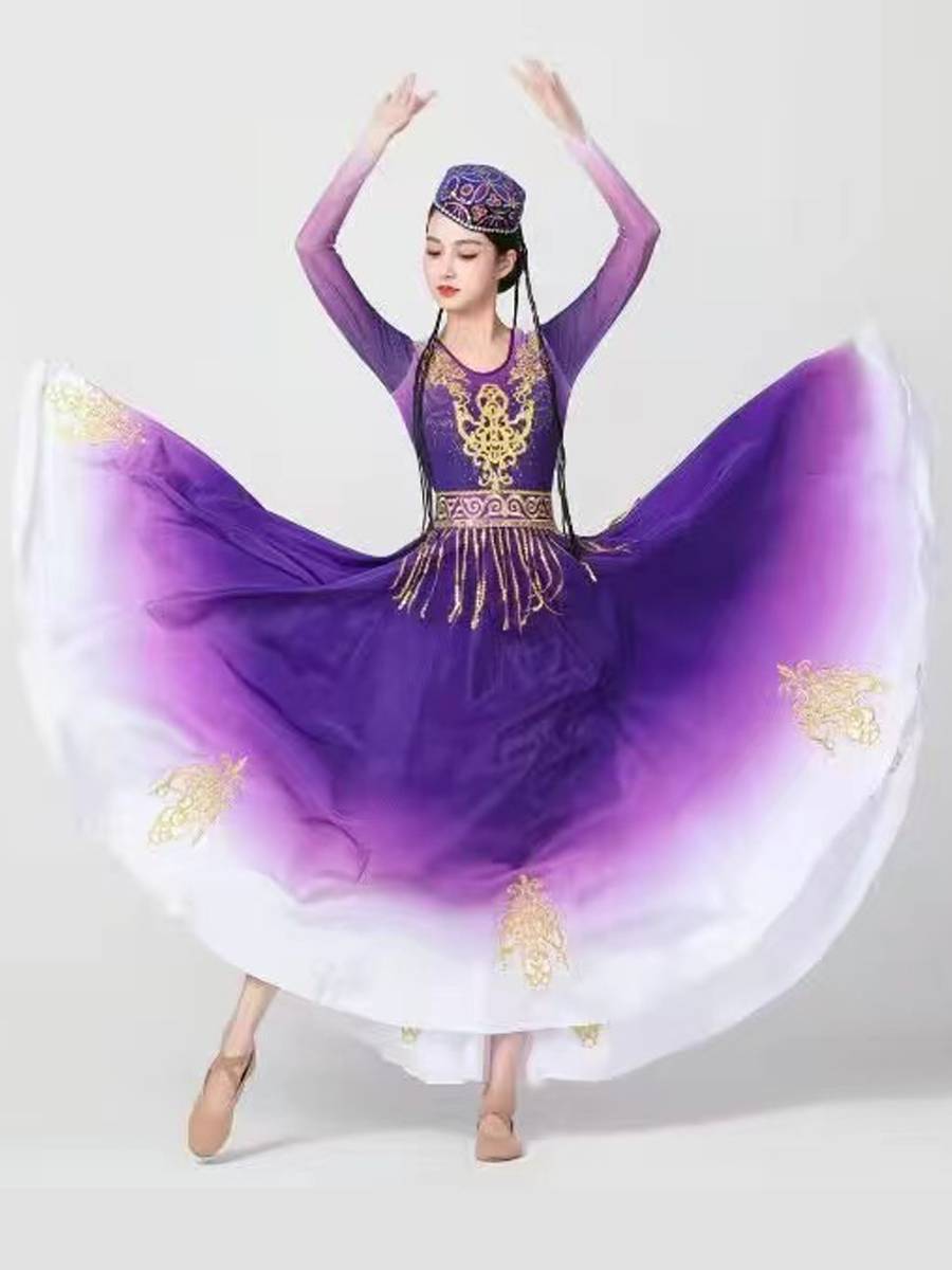2022 New product Xinjiang Dance Services Weifu Big Big Skirt National Style Performance Sweet Dance Dance Start Performance Performance