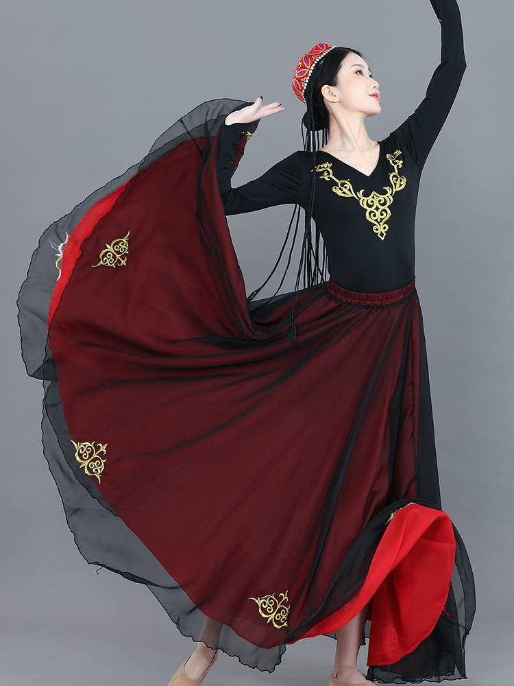 Xinjiang dance clothing large skirt national clothing female art test half -body skirt Uyghur dance exercise skirt performance suit