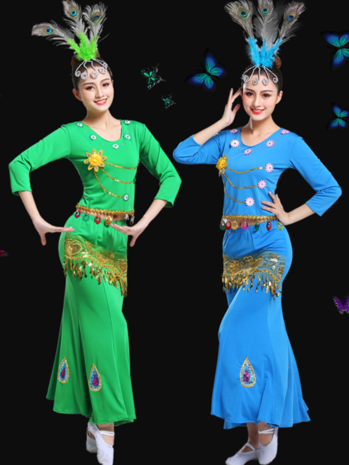 Dai dance clothing adult performance clothing long sleeve peacock dance fishtail skirt Yunnan minority dance clothing