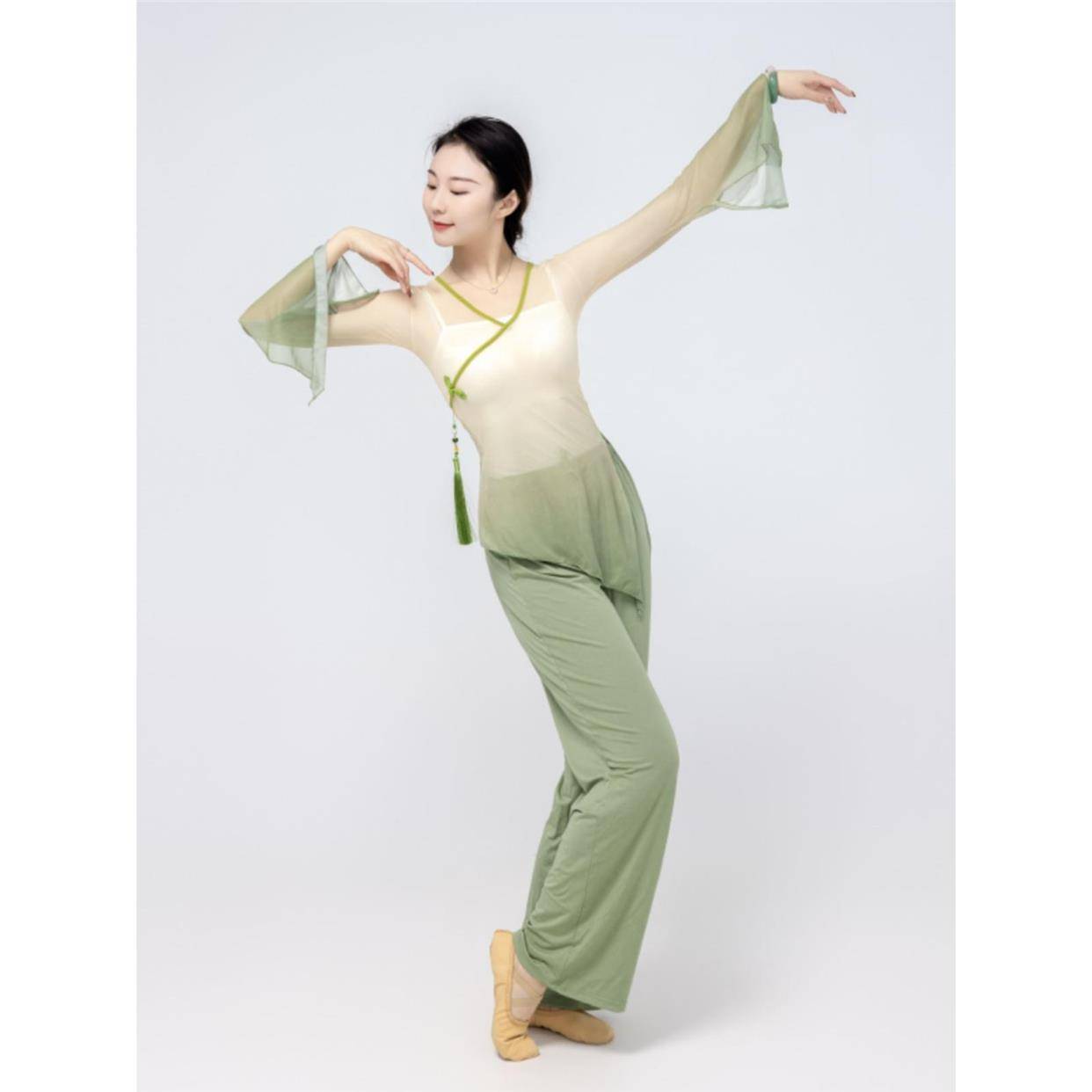 The new female classical dance clothing body rhyme, gradient gauze, practice service, Chinese style national dance, admitted to the top
