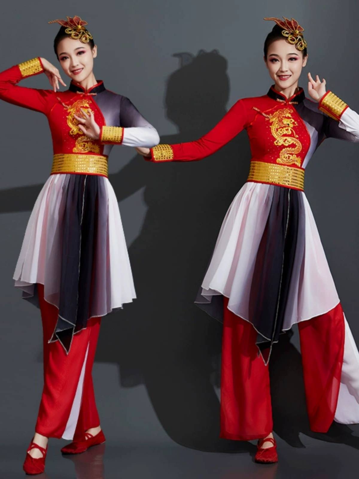 Drum service performance service women's waist drums, water drum dance ethnic dance clothing long -sleeved Yangge service gongs and drum team performance clothes