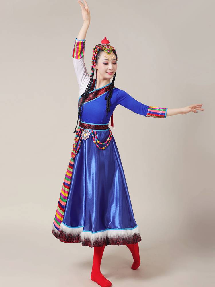 New Tibetan dance performance clothing ethnic minority men's and women's square dance water sleeves big dress long skirt performance suit suits