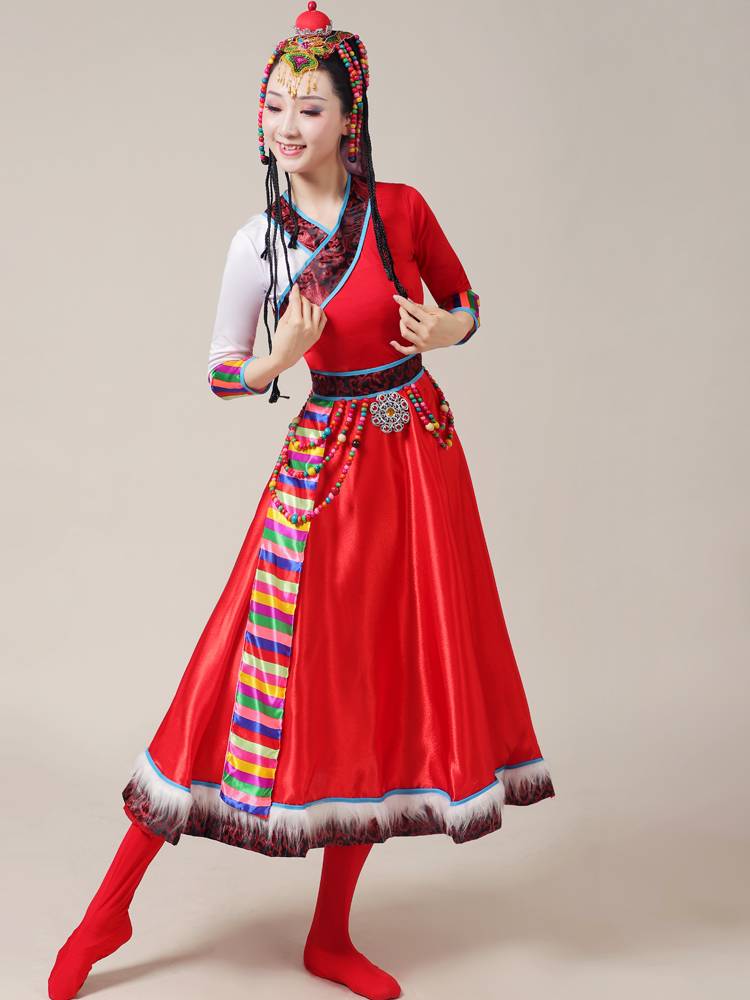 New Tibetan dance performance clothing ethnic minority men's and women's square dance water sleeves big dress long skirt performance suit suits