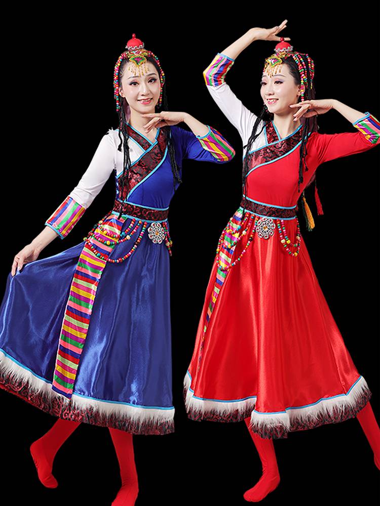 New Tibetan dance performance clothing ethnic minority men's and women's square dance water sleeves big dress long skirt performance suit suits