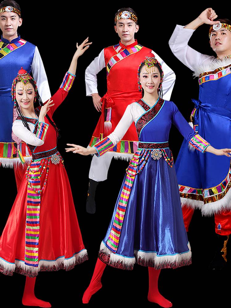 New Tibetan dance performance clothing ethnic minority men's and women's square dance water sleeves big dress long skirt performance suit suits