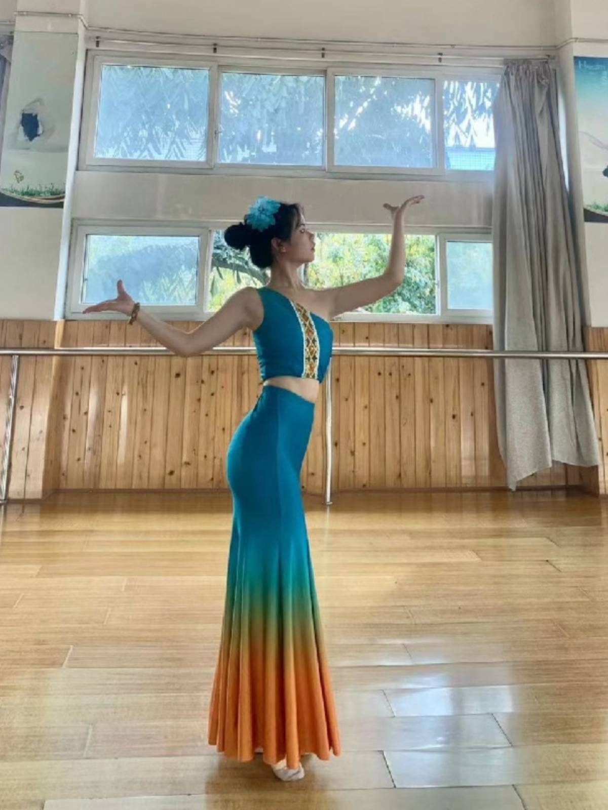 Dai dance clothing female adult performance dress dance skirt long skirt peacock dance art test fishtail half body skirt