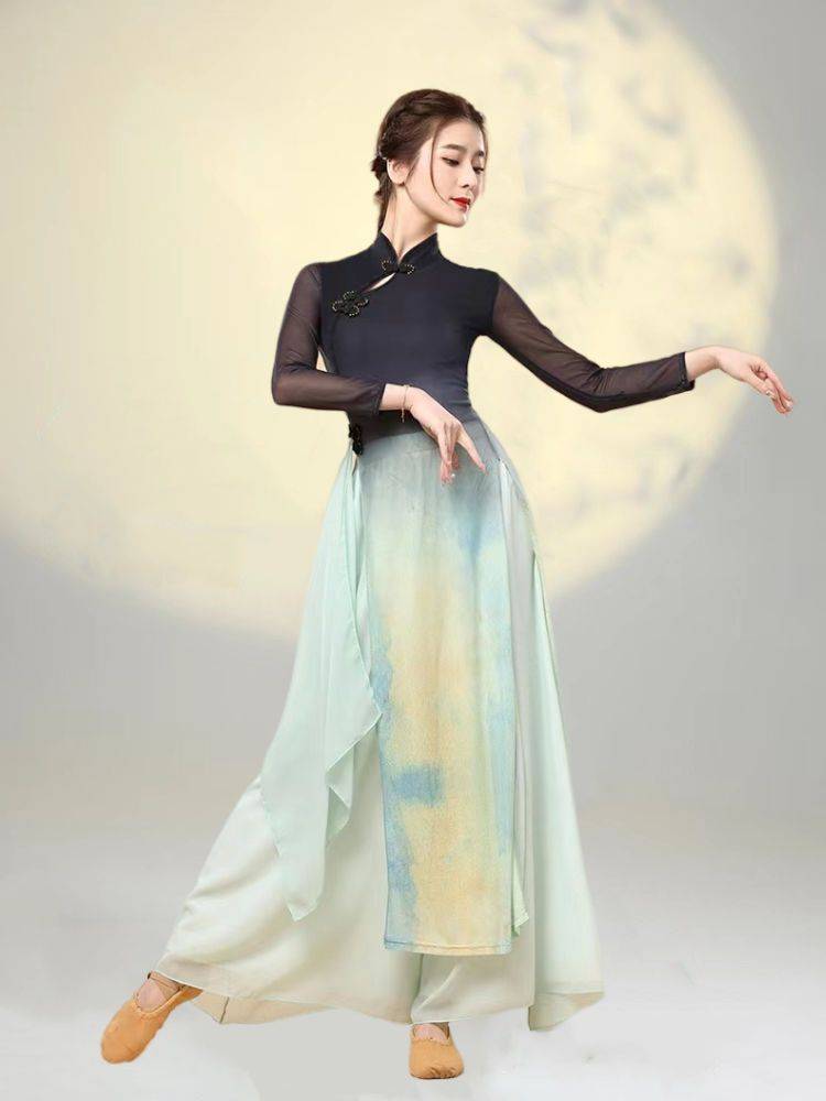 Classical dance service female elegant practice, cheongsam body rhyme gauze Chinese dance ancient style yoga national performance clothing
