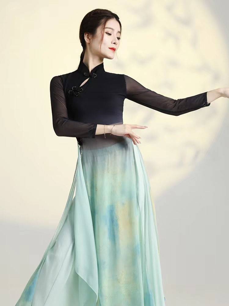 Classical dance service female elegant practice, cheongsam body rhyme gauze Chinese dance ancient style yoga national performance clothing
