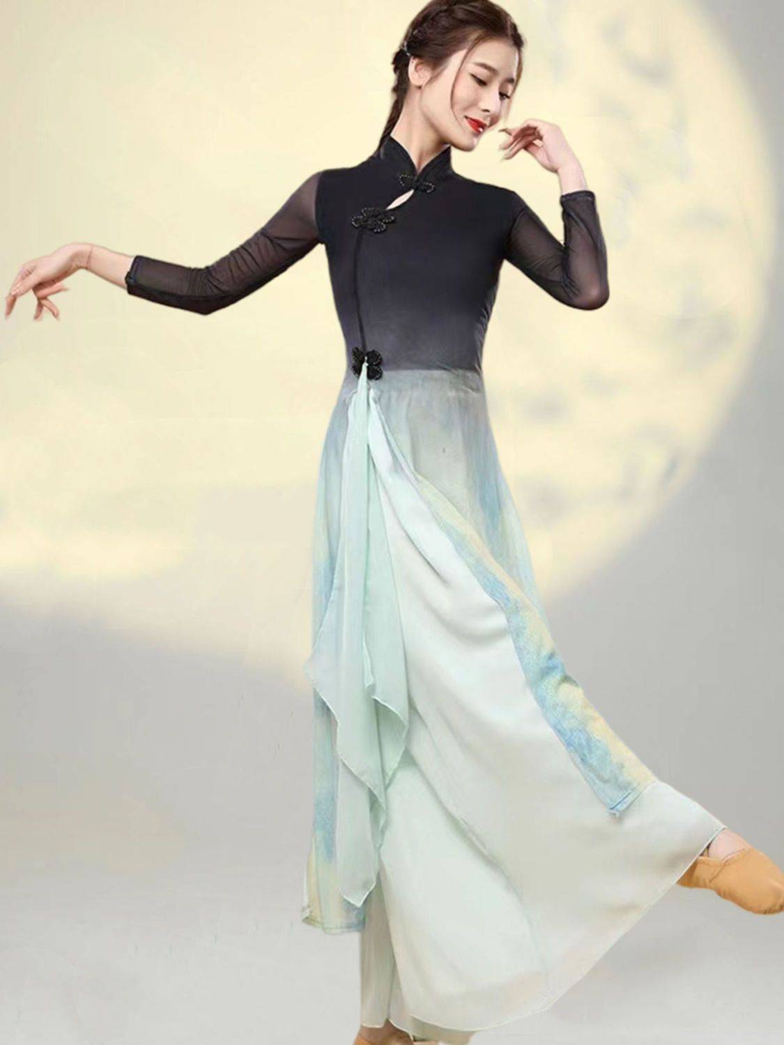 Classical dance service female elegant practice, cheongsam body rhyme gauze Chinese dance ancient style yoga national performance clothing