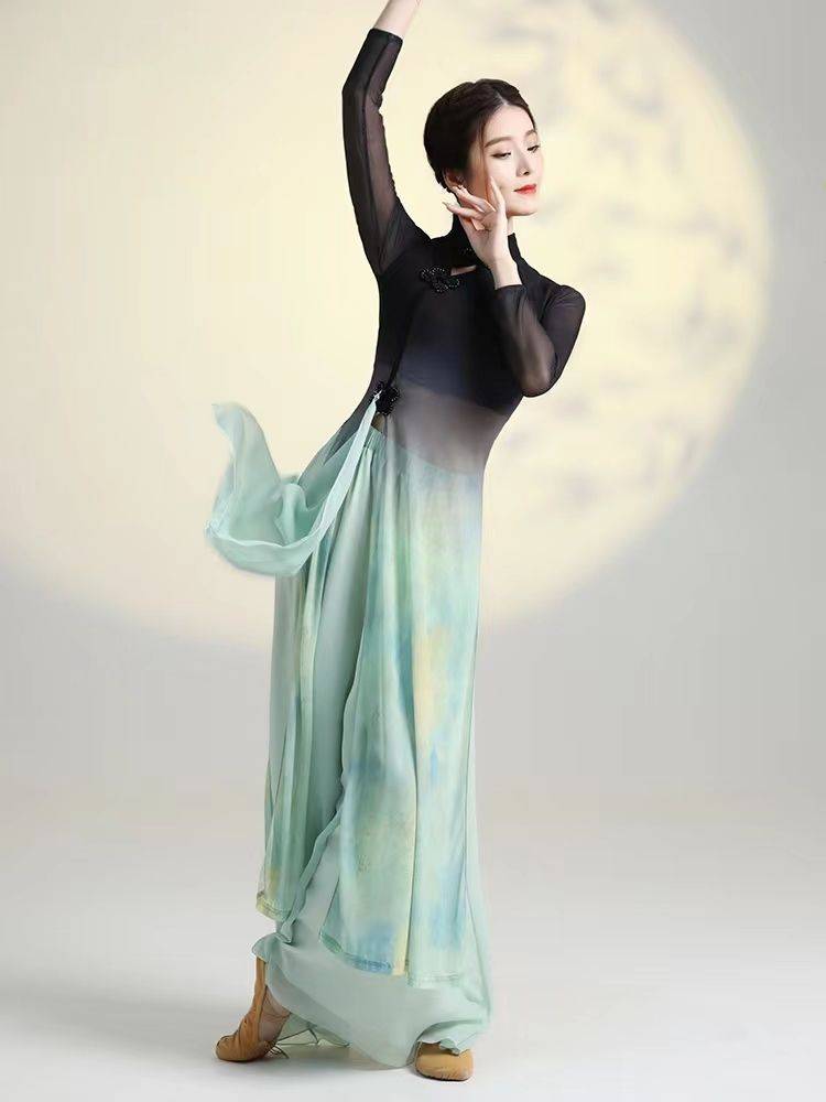 Classical dance service female elegant practice, cheongsam body rhyme gauze Chinese dance ancient style yoga national performance clothing