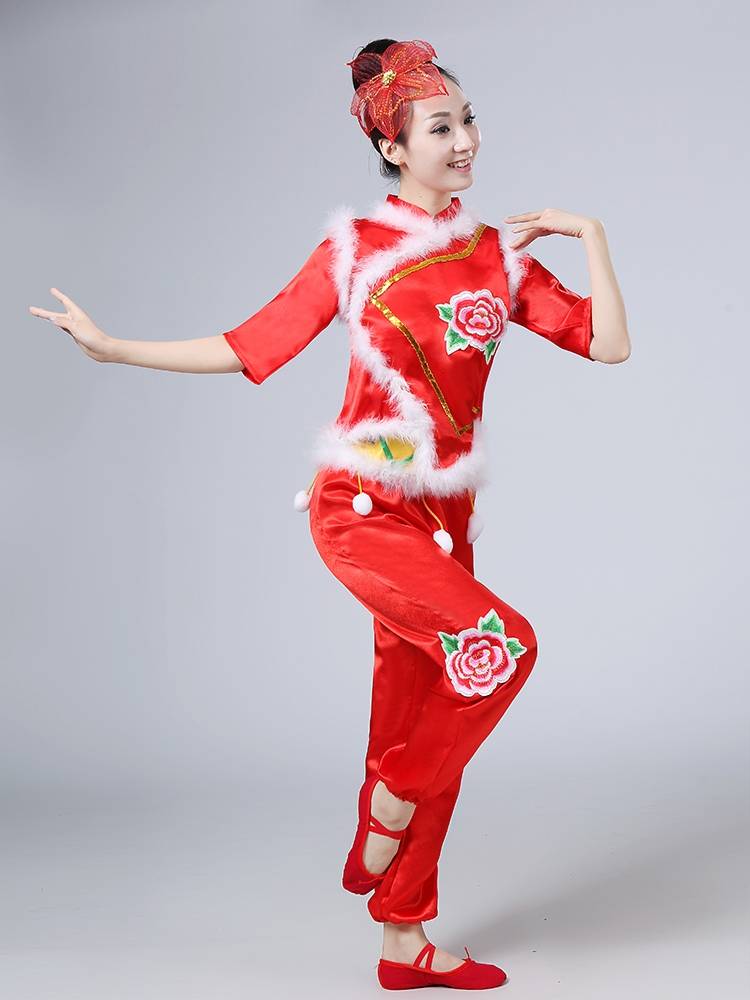 Chinese Red Hi Yangge Dance Performance Services New Ethnic Dance Gongs Drum Team Performance Service Adult Art Test Dance Clothing