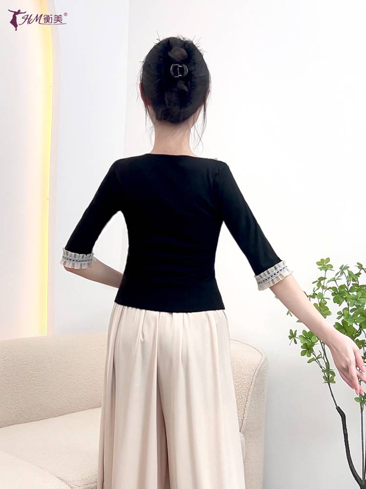 Classical Dance Dance Funny Dress Top Female Adult Sleeve Elegant National Style National Modern Dance Square Dance clothing summer