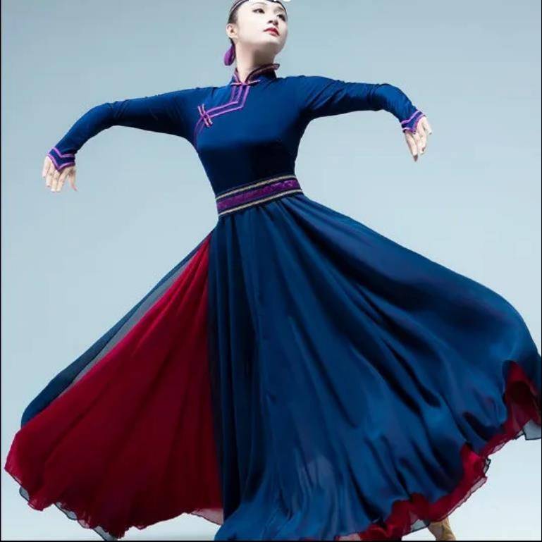 New Mongolian dance exercise skirt national dance watch performing arts test clothing long practicing practice robe big swing skirt girl