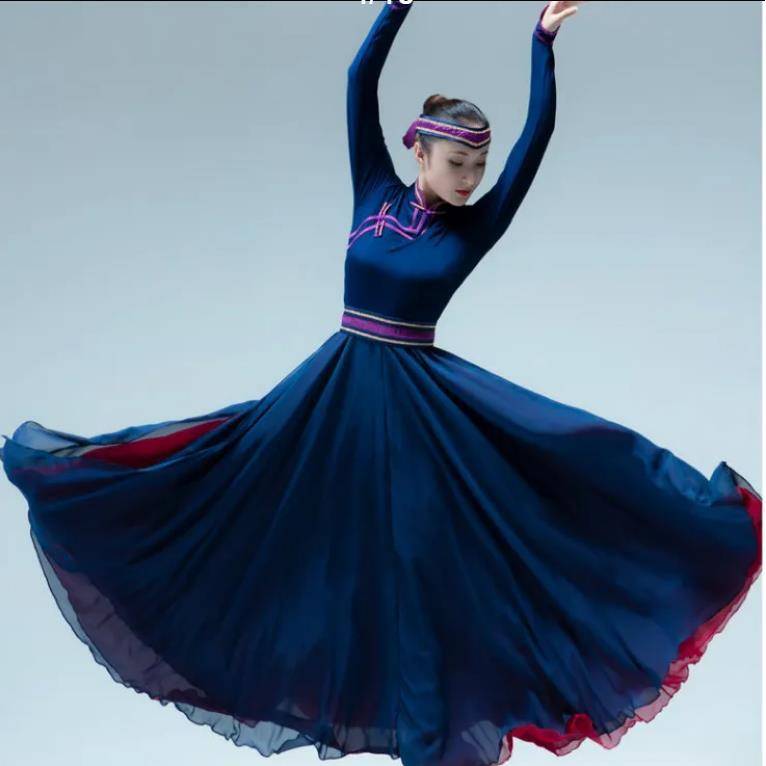 New Mongolian dance exercise skirt national dance watch performing arts test clothing long practicing practice robe big swing skirt girl