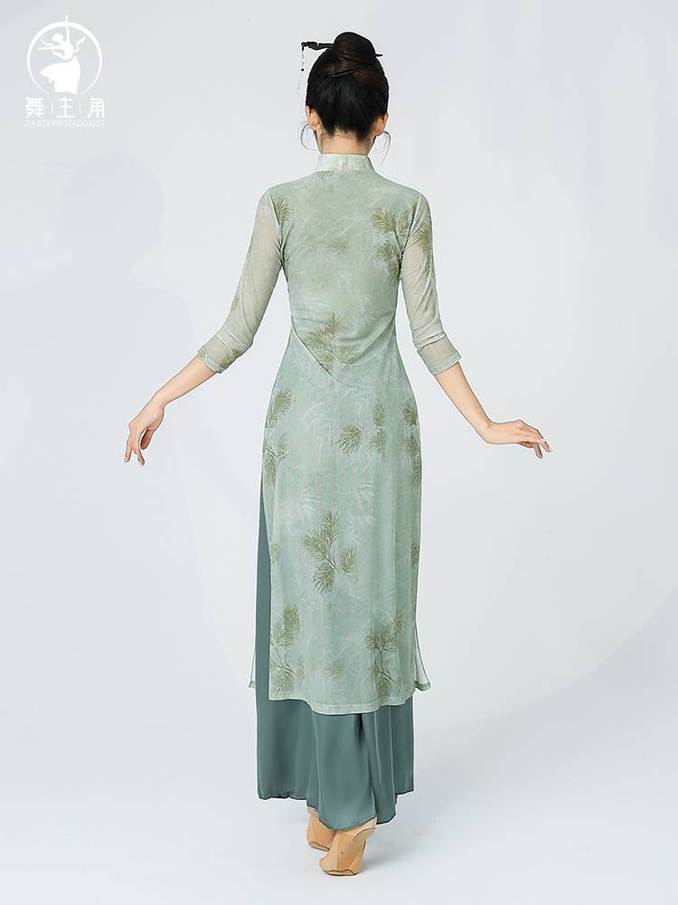 Dance protagonist Classical dance cheongsam Han Tang printing dance dance exercise service performance, elastic gauze, elegant Chinese style clothing
