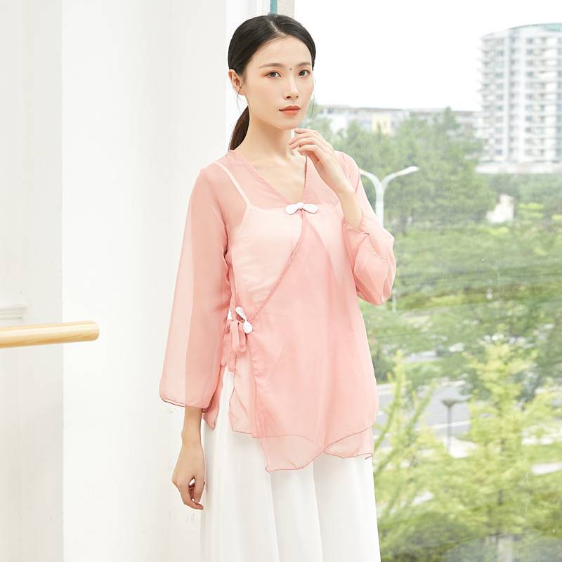 Do not refund the Chinese national classical dance practice uniforms, elegant body rhyme gauze, sky silk horn sleeve top