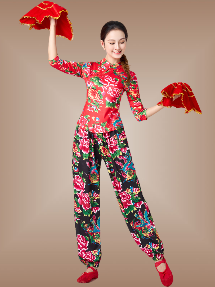 Square dance clothing Northeast Dahua cloth ethnic style Yangge suit set female festive dance service two people to perform uniforms