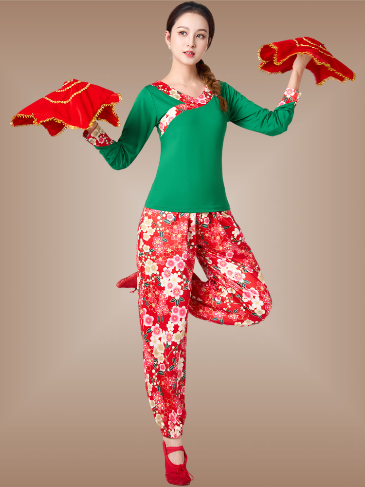 Square dance clothing Northeast Dahua cloth ethnic style Yangge suit set female festive dance service two people to perform uniforms