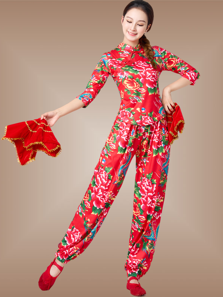 Square dance clothing Northeast Dahua cloth ethnic style Yangge suit set female festive dance service two people to perform uniforms