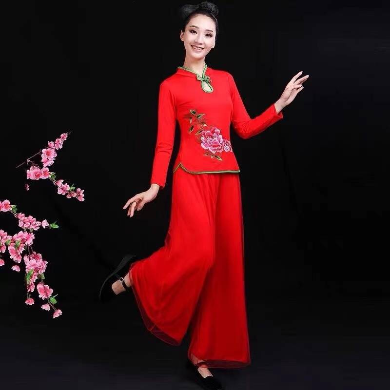 Square dance clothing female national dance clothing set 2023 new fan dance seedlings dance service show long sleeves