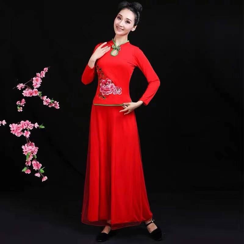 Square dance clothing female national dance clothing set 2023 new fan dance seedlings dance service show long sleeves