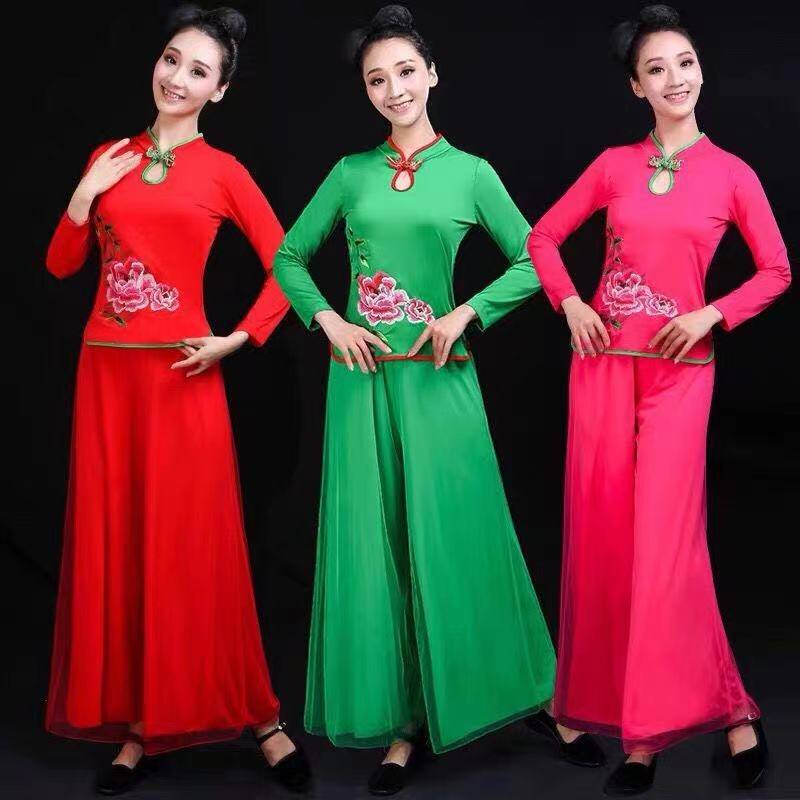 Square dance clothing female national dance clothing set 2023 new fan dance seedlings dance service show long sleeves