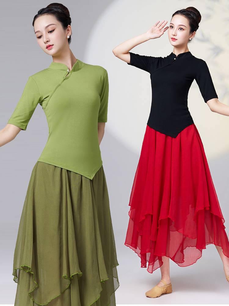 Classical dance service female body rhyme, practice cheongsam, standing collar, elegant Chinese dance national dance showing suit suits