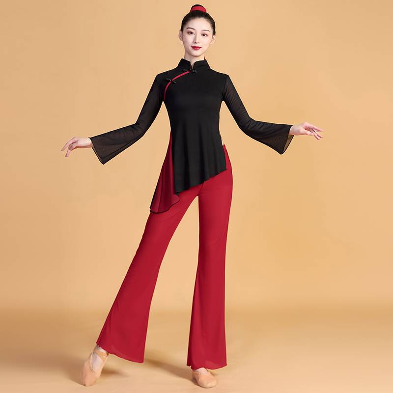 Classical dance cheongsam dance clothing women's gauze Chinese dance national style watch performance practice clothing elastic set