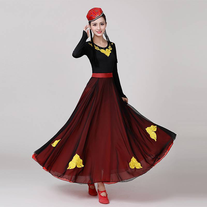 Xinjiang Dance Performance Service Female Art Test Practice Boilet Skirts, elegant big skirts, Uyghur ethnic minority clothing