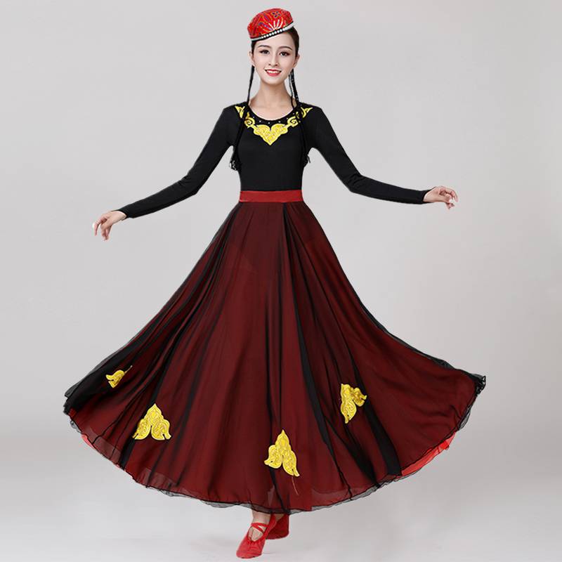 Xinjiang Dance Performance Service Female Art Test Practice Boilet Skirts, elegant big skirts, Uyghur ethnic minority clothing