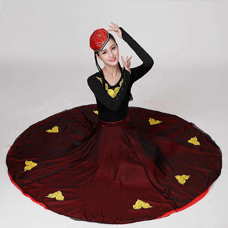Xinjiang Dance Performance Service Female Art Test Practice Boilet Skirts, elegant big skirts, Uyghur ethnic minority clothing