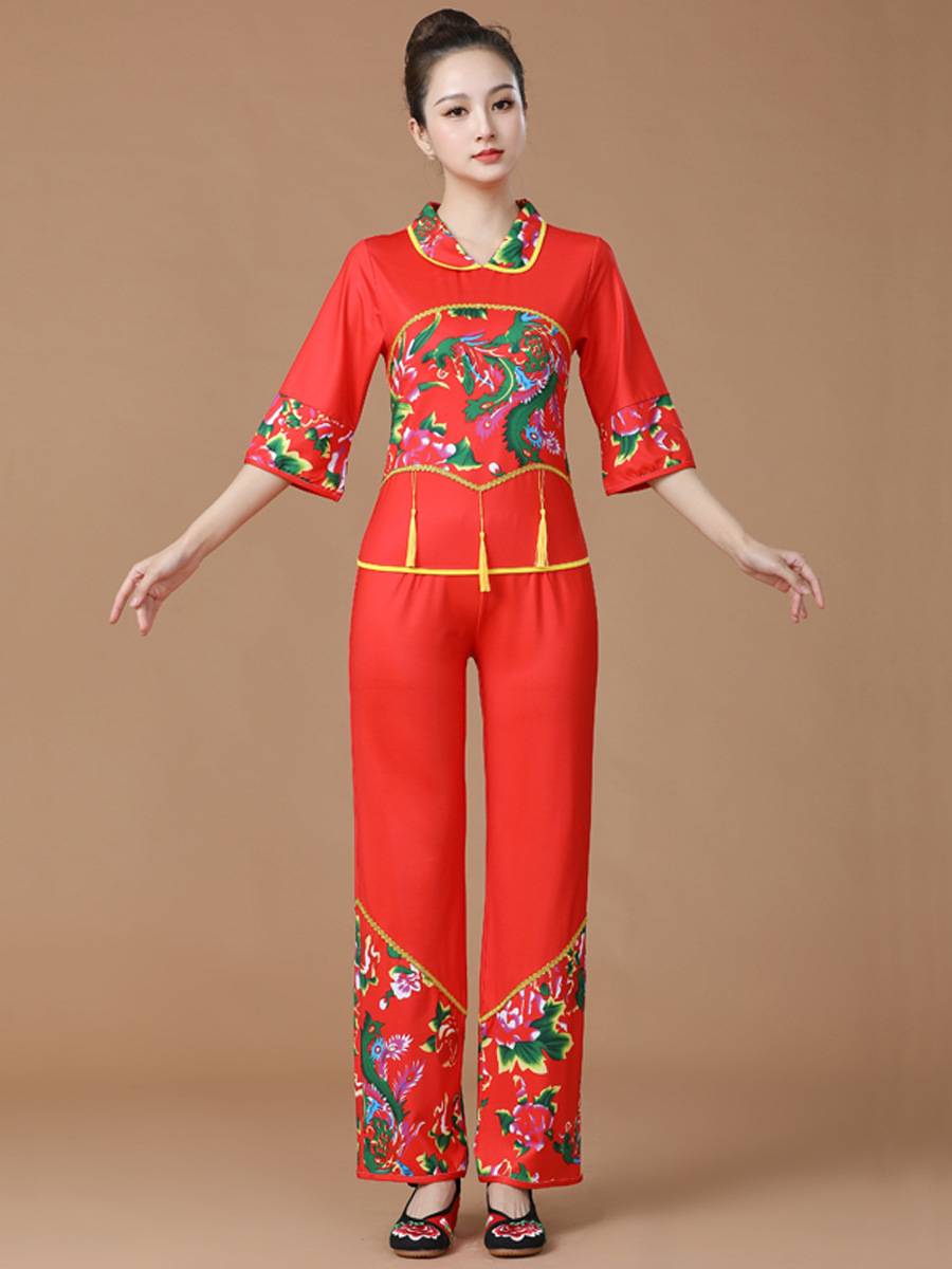 Northeast Dahua Plaza dance clothing new set showing clothing Yangge clothing happy national style waist drum dance clothing
