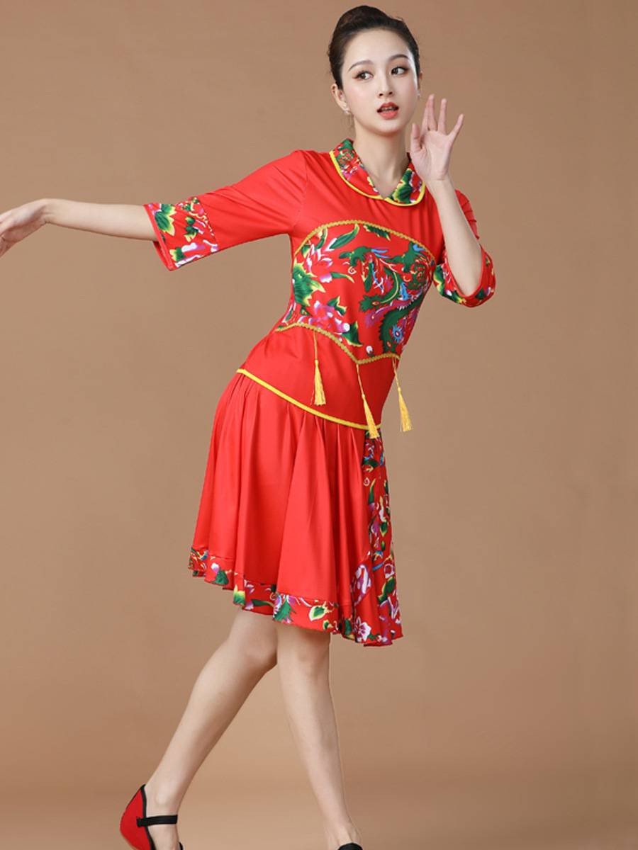 Northeast Dahua Plaza dance clothing new set showing clothing Yangge clothing happy national style waist drum dance clothing