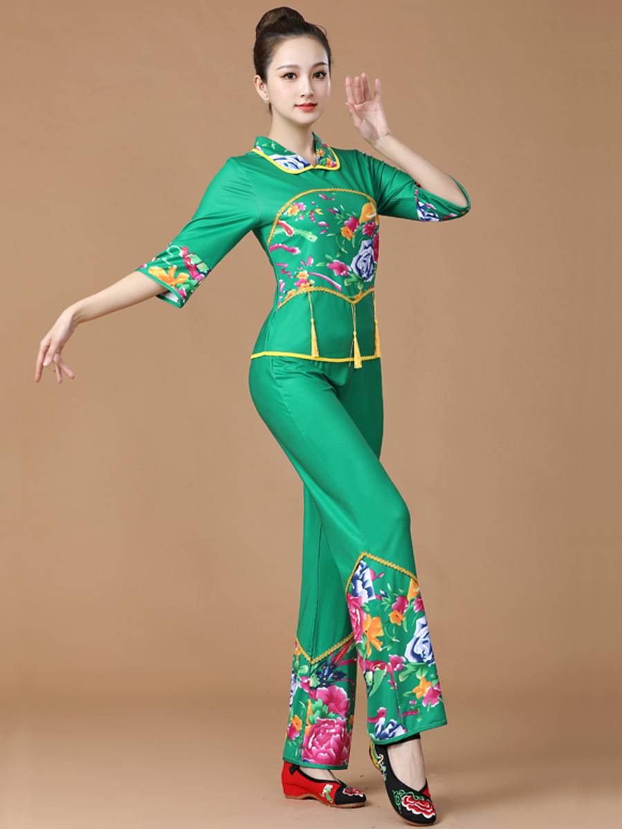 Northeast Dahua Plaza dance clothing new set showing clothing Yangge clothing happy national style waist drum dance clothing