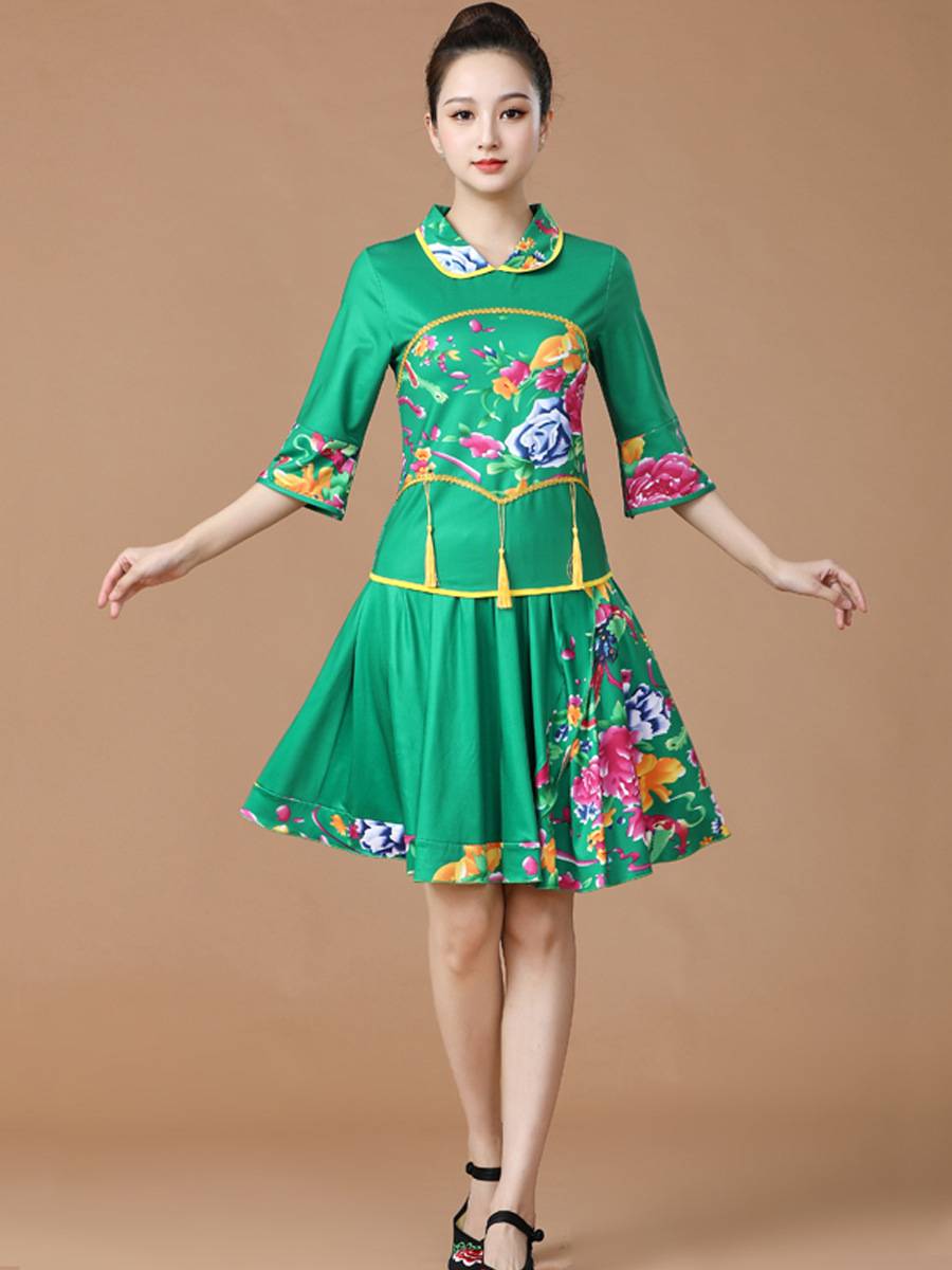 Northeast Dahua Plaza dance clothing new set showing clothing Yangge clothing happy national style waist drum dance clothing