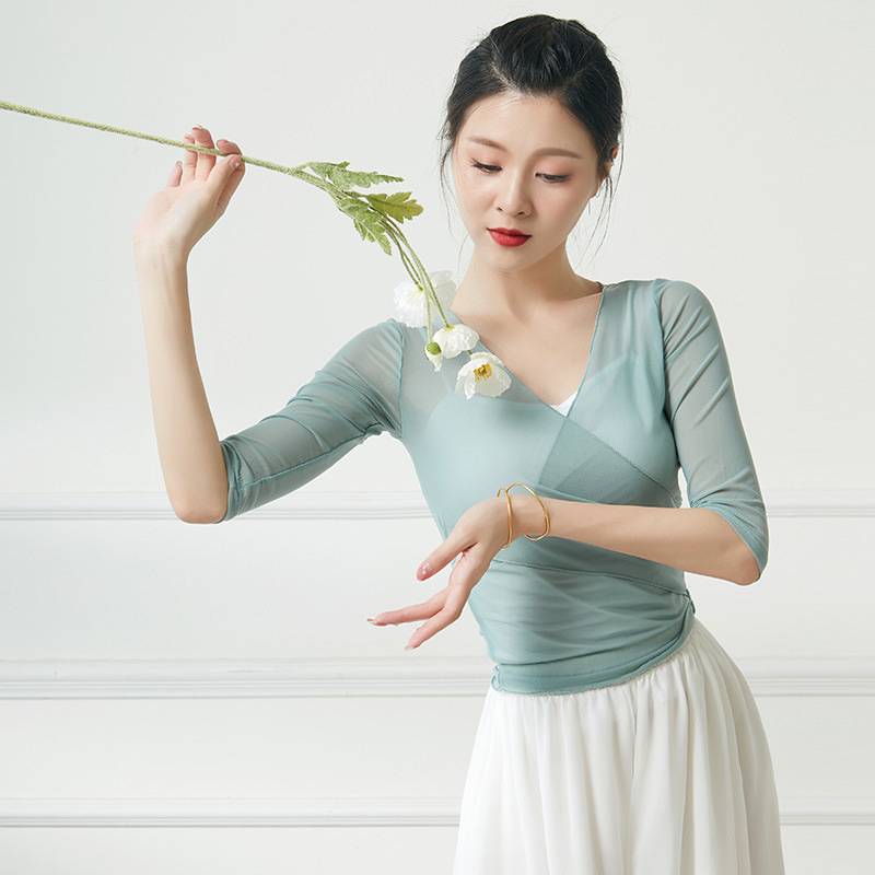 Yibao female gauze ballet classic dance nation modern body rhyme dance service performance service Chinese dance exercise uniforms medium sleeve