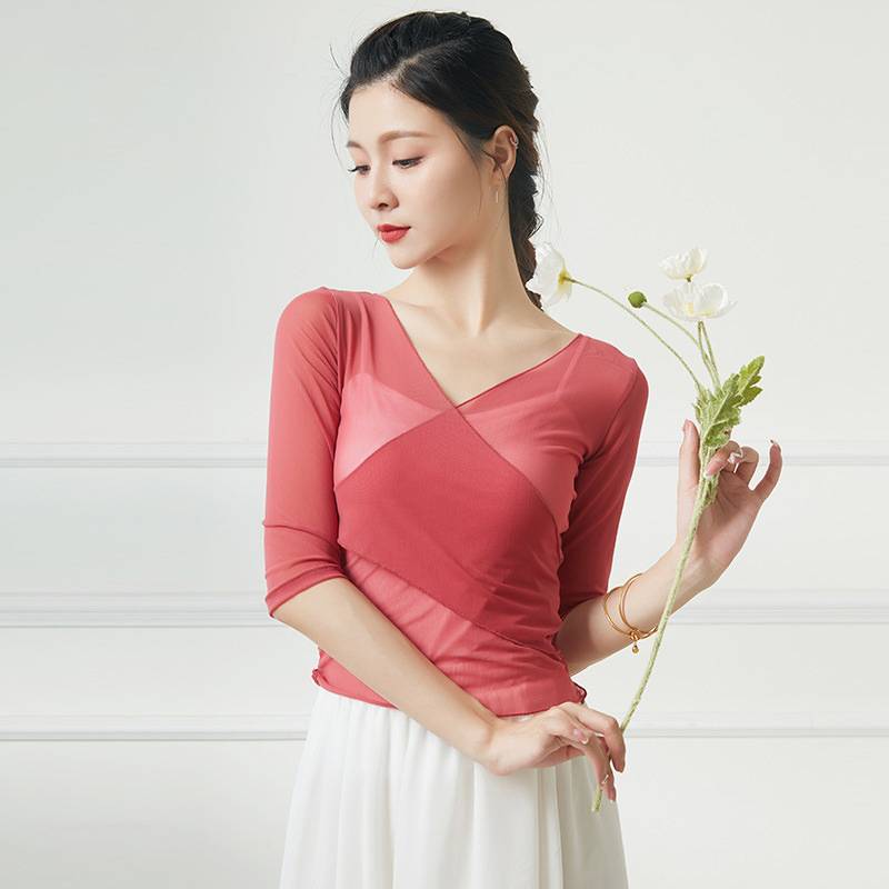 Yibao female gauze ballet classic dance nation modern body rhyme dance service performance service Chinese dance exercise uniforms medium sleeve